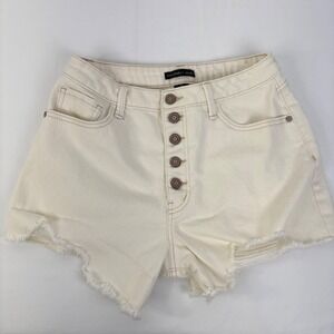 Sincerely Jules Cream High Rise Button Fly Denim Shorts Raw Hem Womens Size 9/29